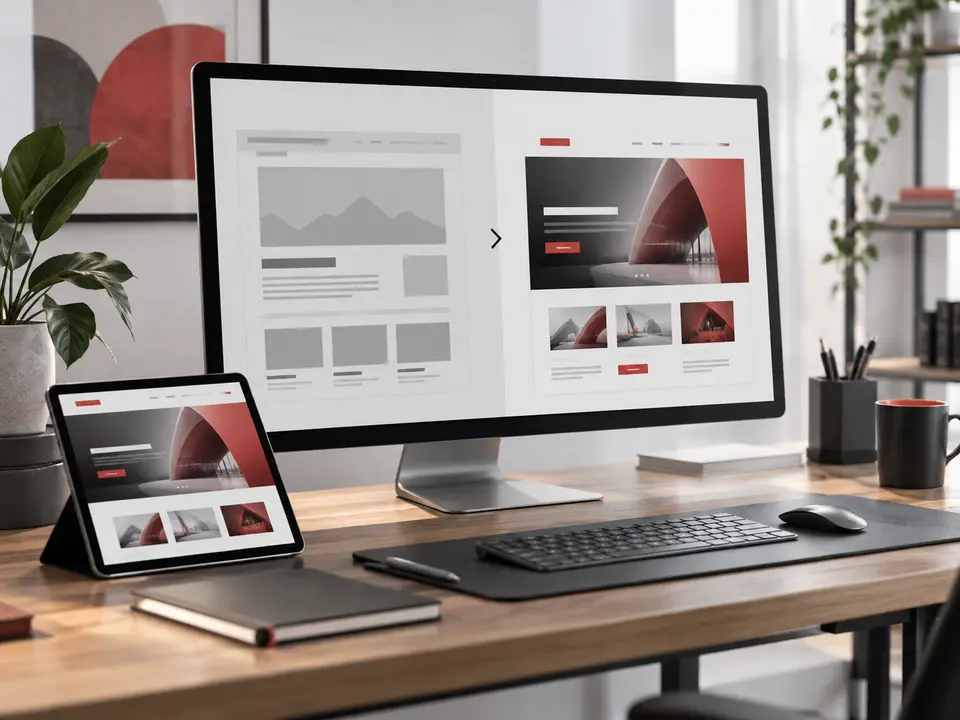 Before and after website layouts